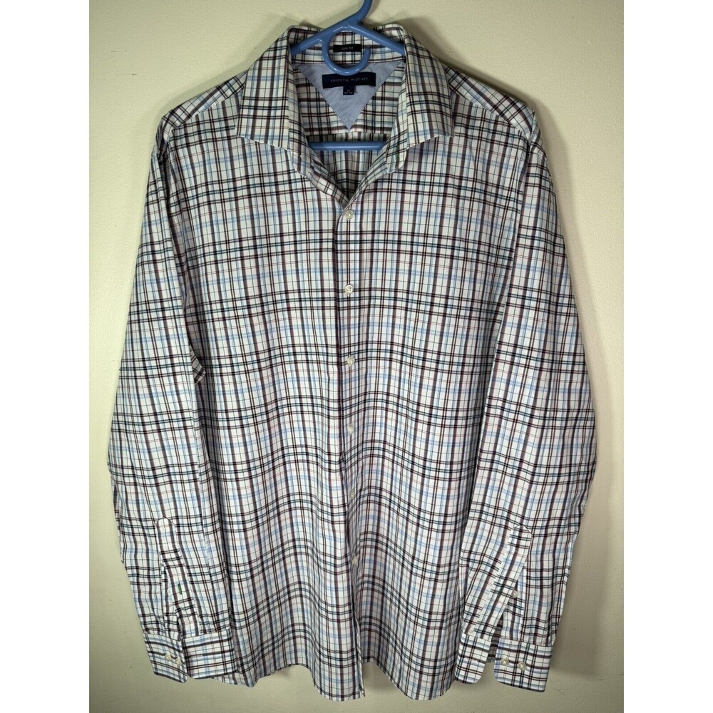 TOMMY HILFIGER Men's Checkered Long Sleeve Button-Down Shirt Size 17 34/35.